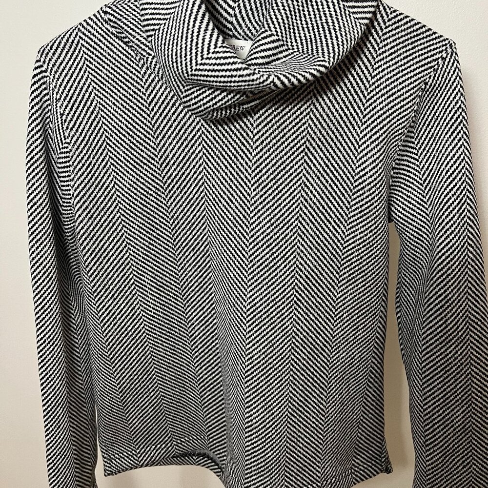 J. Crew Black and White Herringbone Turtleneck S